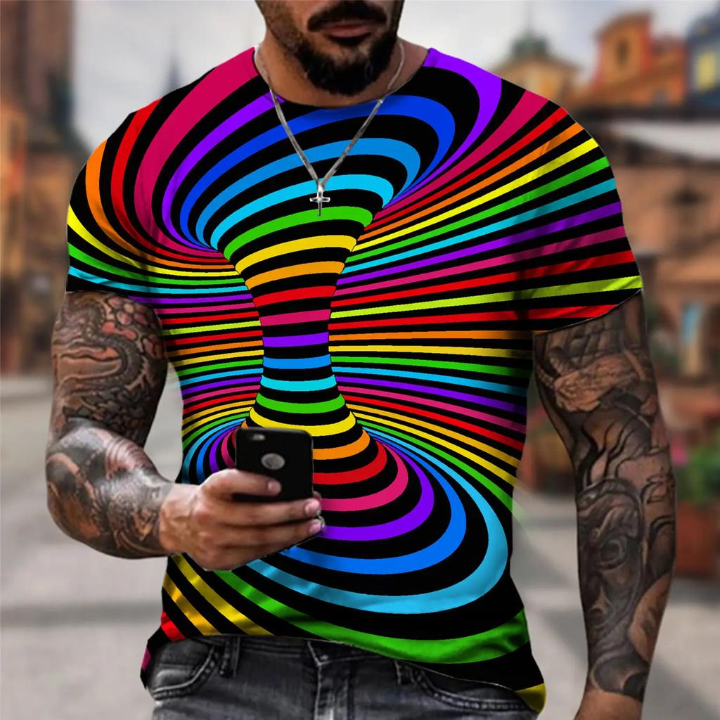 Newest Fashion Menwomen Rainbow 3D Printing T Shirt Vertigo Hypnotic Vortex Funny Short Sleeved Tee