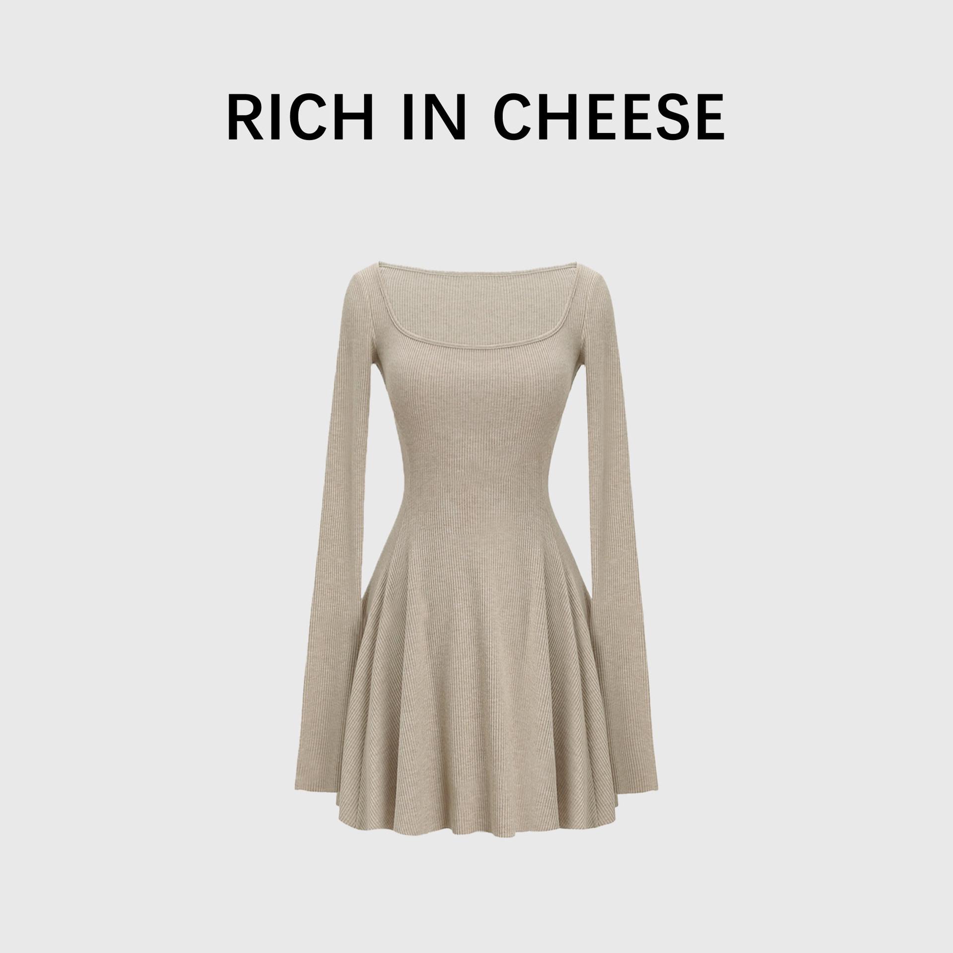 Shuhulei Women s Tea Scent Croissant Long Sleeve Knit Dress with Slim Waist-Cinched Inner Layer Skirt XL 120-145 jin