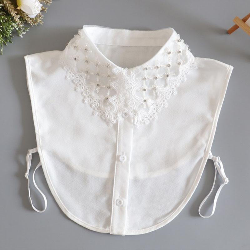 

Элегантная рубашка с лацканами из бисера и ложным воротником, женская белая кружевная рубашка с ложным воротником, женская шифоновая съемная рубашка с воротником-стойкой