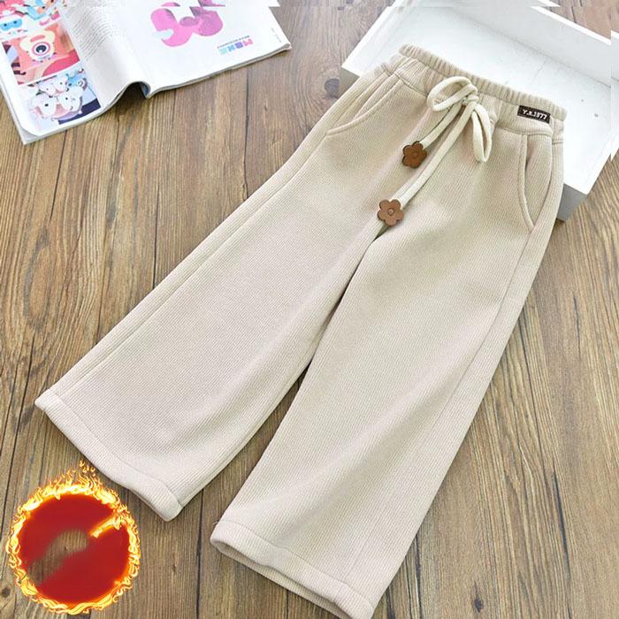 

Свободные вельветовые брюки для девочек-подростков, однотонные повседневные теплые брюки, одежда для девочек, флисовые брюки, спортивные брюки для детей 150 бежевый