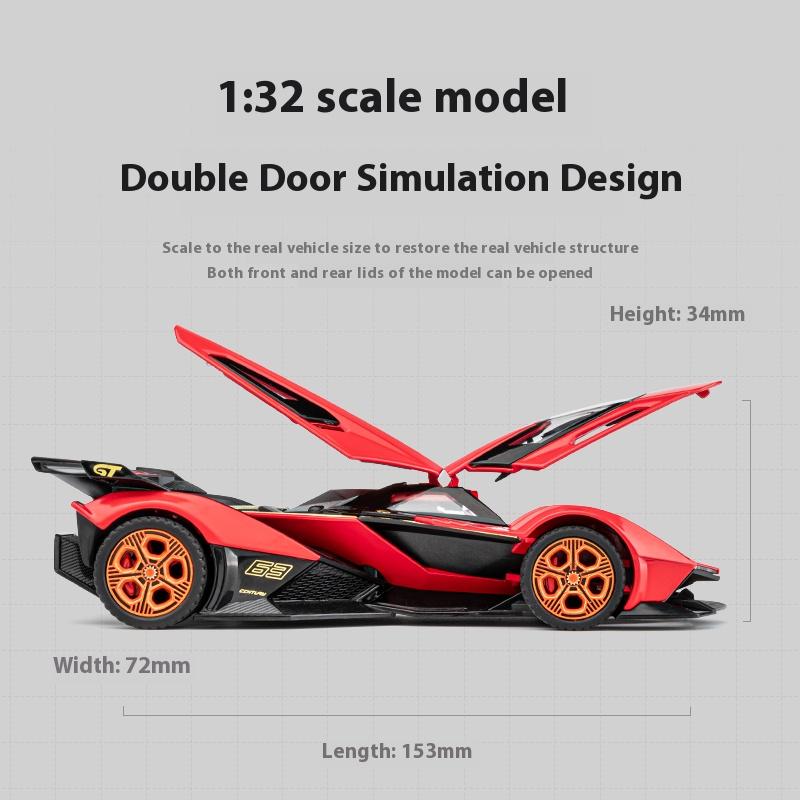 1/32 Scale Lambo V12 Concept Car Alloy Toy Model with Sound, Light & Spring-Back Action - Ideal Gift for Car Lovers & Kids Alike