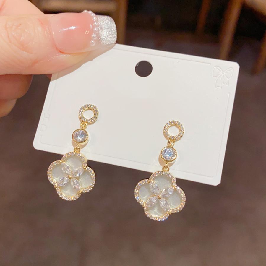 Zircon Fritillary Flower Pendant Earrings Exquisite Light Luxury Temperament Earrings Fashion Versatile Premium Earrings Women