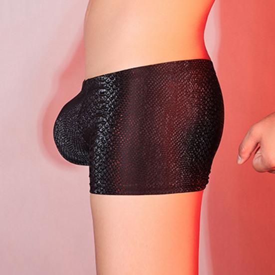 Männer Kunstleder Unterwäsche Mittelhohe 3D U-konvexe Schlange Leopardenmuster Shorts Höschen Dehnbare Skinny Shorts Slips
