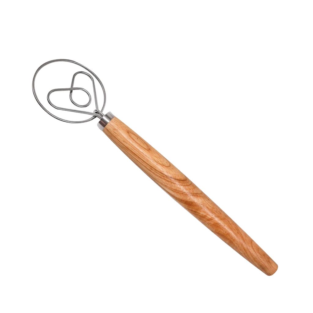 13-inch Oak Handle Danish Dough Coil Mixer Baking Tool Household Manual Flour Mixing