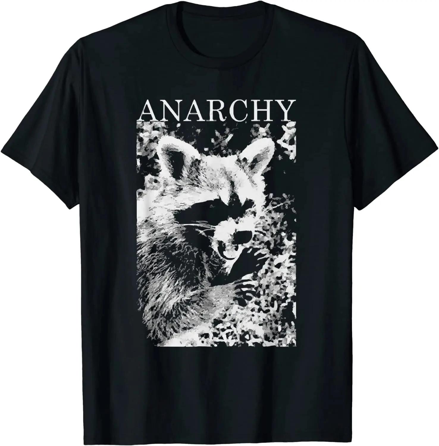 

Футболка ANARCHY RACCOON FUNNY Мужские футболки Винтажные футболки Графические футболки Футболки большого размера Повседневные хлопковые футболки на все времена XL