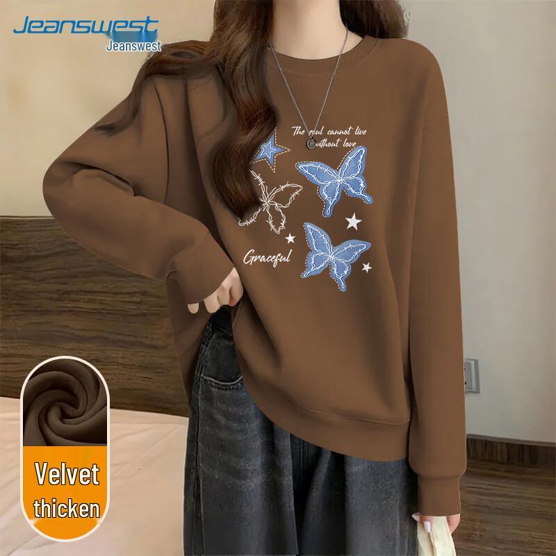 JEANSWEST Damen Fleecegefüttertes Rundhals-Sweatshirt