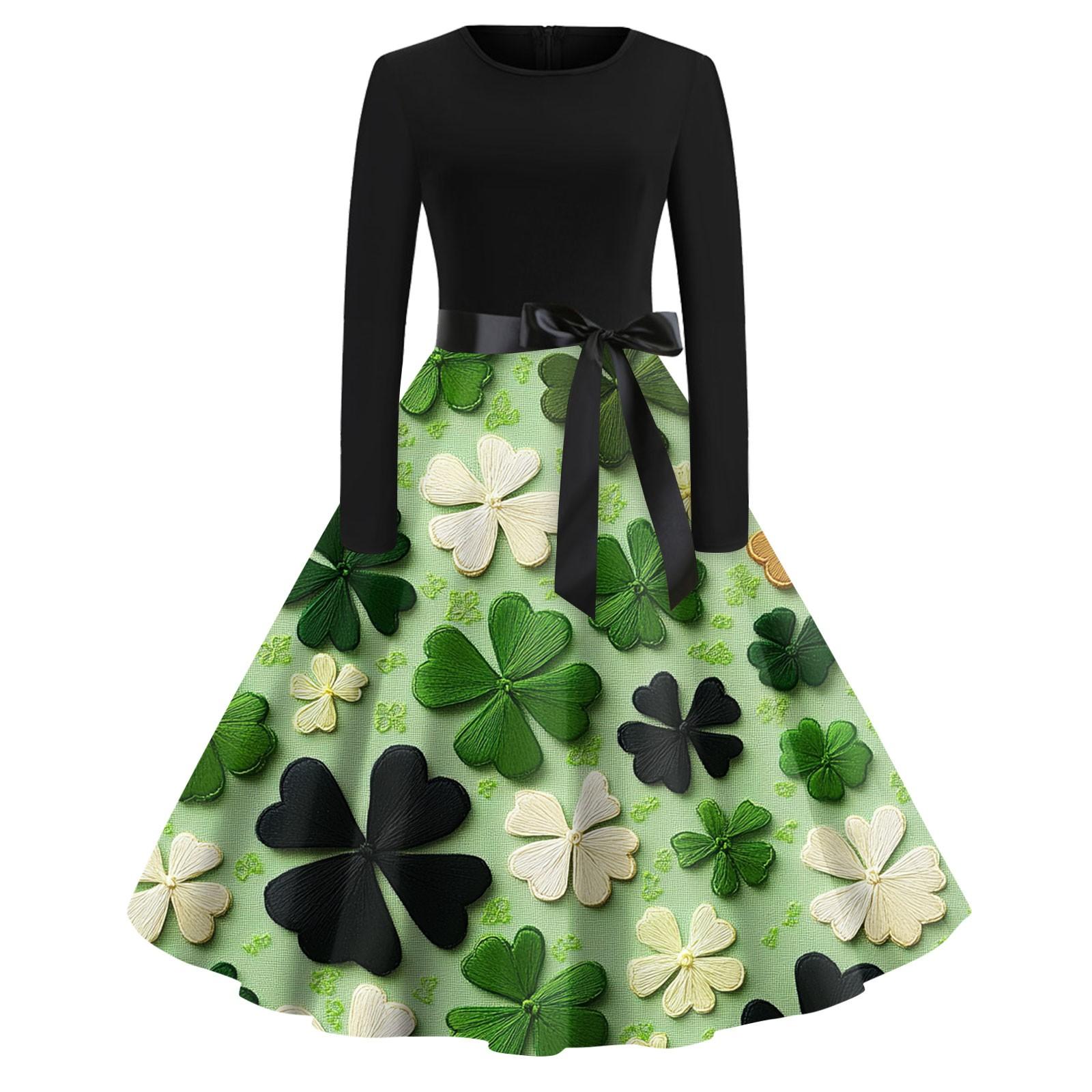 

Женские платья модные с круглым вырезом повседневные тонкие St. Платья с длинными рукавами и принтом ко Дню Святого Патрика XXL бежевый