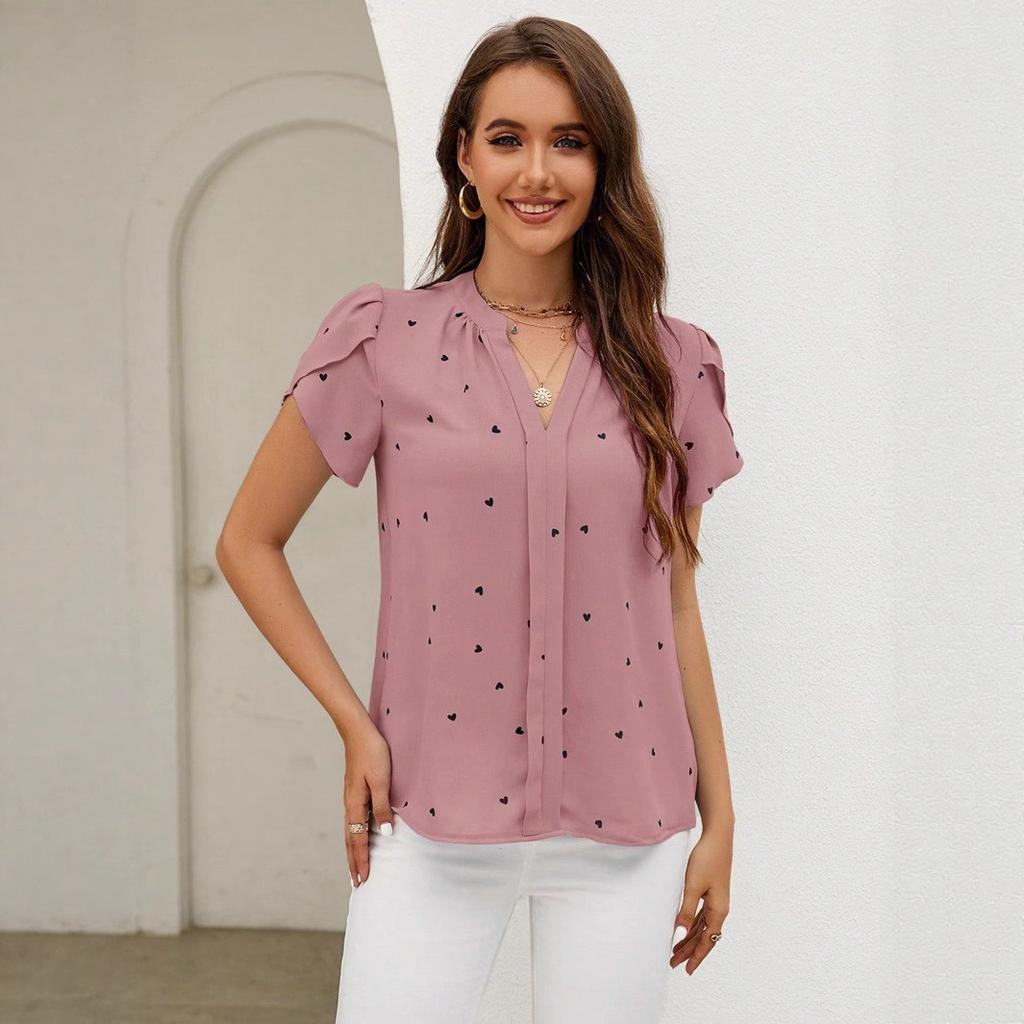 Travel New Women'S Retro Printed Shirt Casual Spring And Summer Breathable Cool Sexy Daily Date Short Sleeved T-Shirt Top
