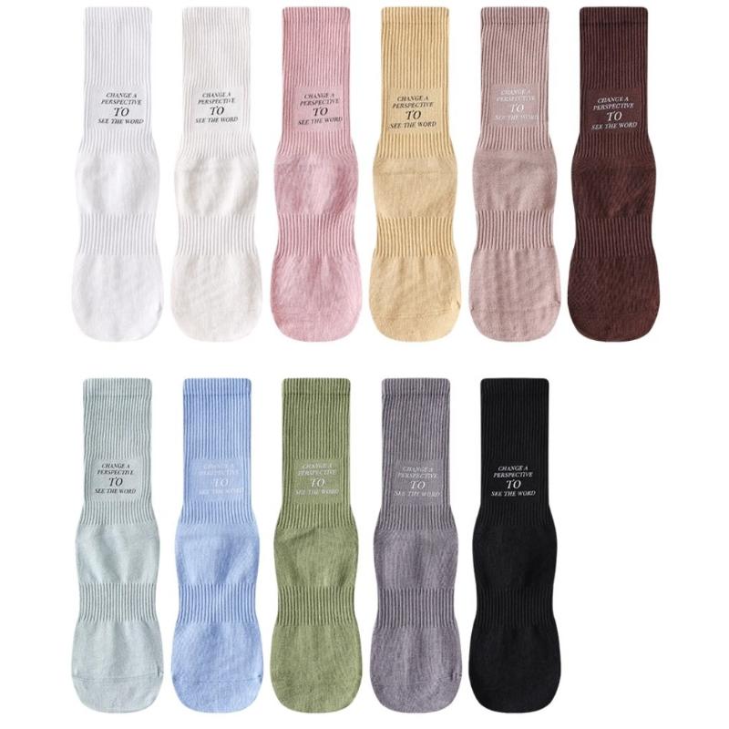 Womens Non Slip Professional Yoga Socks Dopamine Color Mid Calf Sock For Pilates Fitness Jumping Rope Running Dance Training Sports