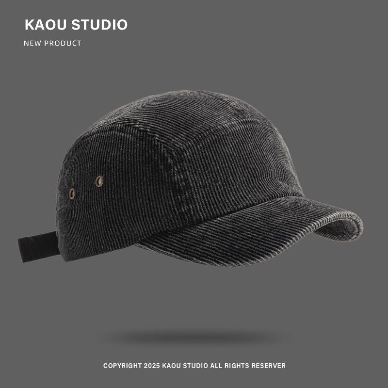 Unisex 5-Panel Corduroy Cap, Solid Color Baseball Hat Japanese Retro Style, Adjustable Casual Hat for Fall Winter