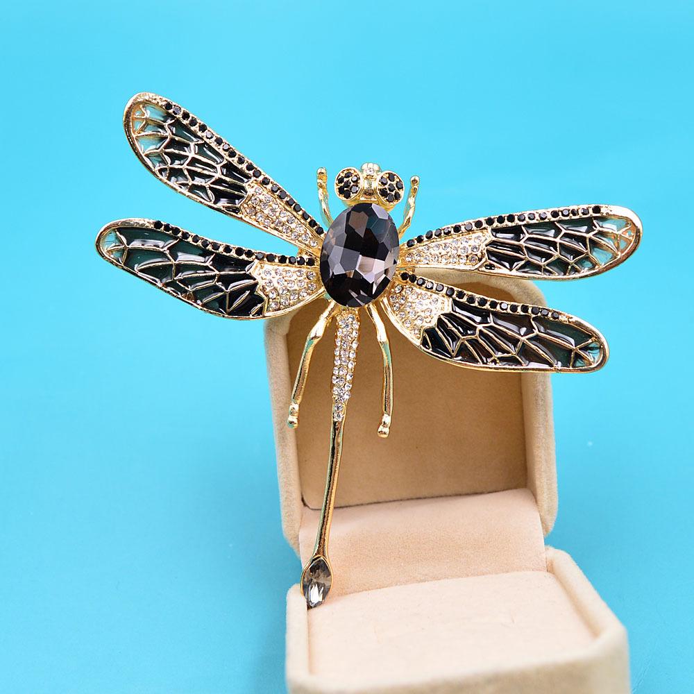 SKEDS High-end Women Men Fashion Crystal Dragonfly Boutique Badges Brooch Luxury Heavy Industry Rhinestone Pin Buckles For Lady