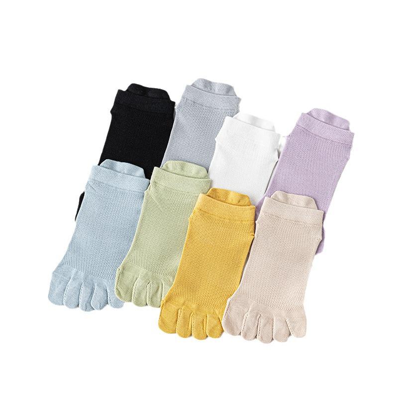 Women's Summer Thin Cotton Antibacterial Five-Toe Breathable Mesh Socks - Split-Toe, Boneless, Short Style.