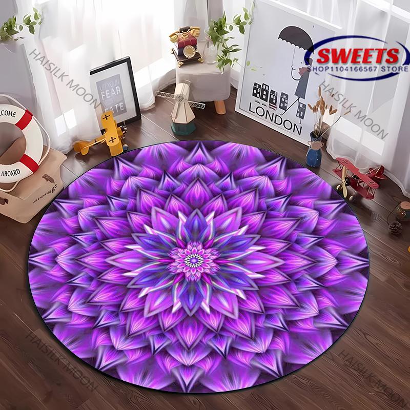 Mysterious Mandala Flower Print Round Carpet for Kid's Living Room Picnic, Anti-Slip Rug, Yoga Rug Doormat Floor All Seasons Mat