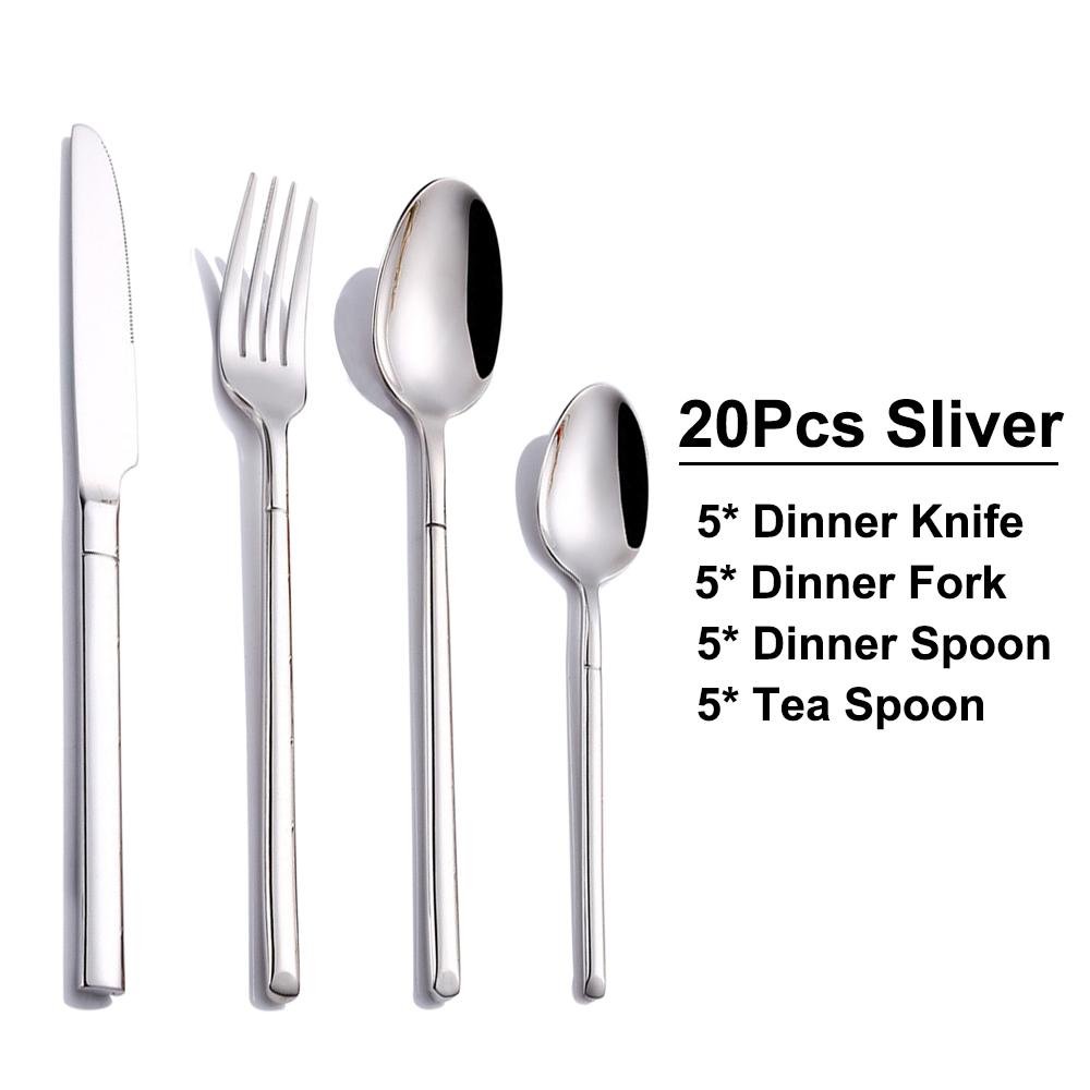 20/24/28 Pieces Sliver Tableware Stainless Steel Western Cutlery Sliverware Mirror Dinner Set Knife Spoon Fork Kitchen Utensils