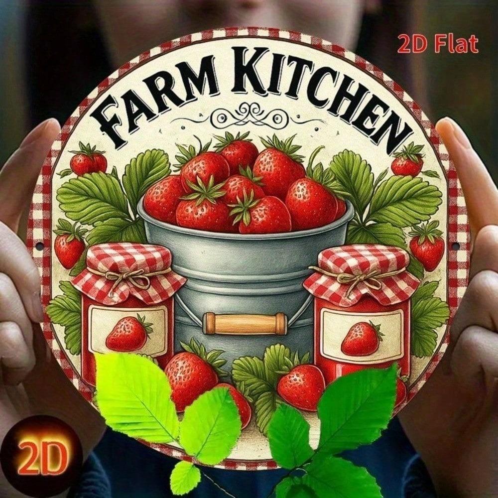 Vintage 8x8 Inch Strawberry Jam Tin Sign Retro Farmhouse Rustic Metal Plaque for Kitchen Wall Art Decor