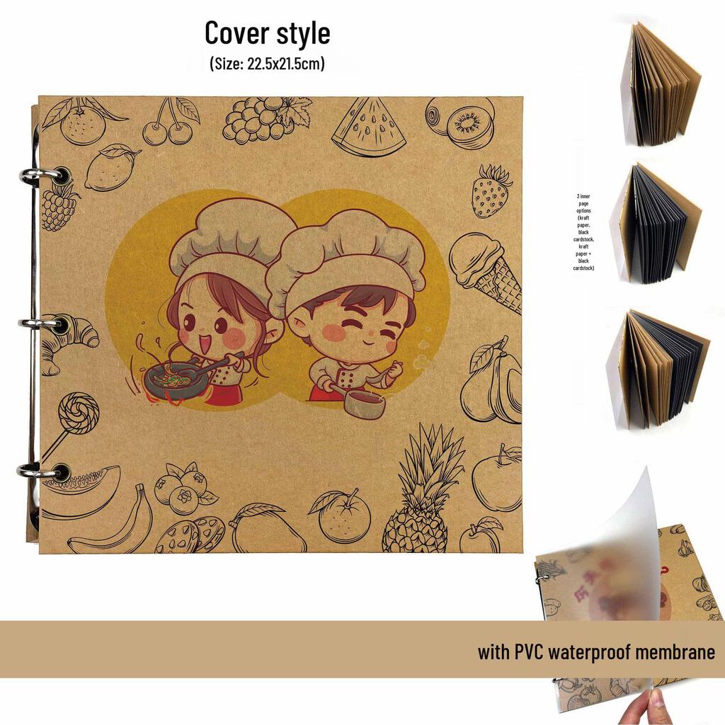 Hand-Painted Homemade Family Recipe Book - DIY Handwritten Kraft Paper Album