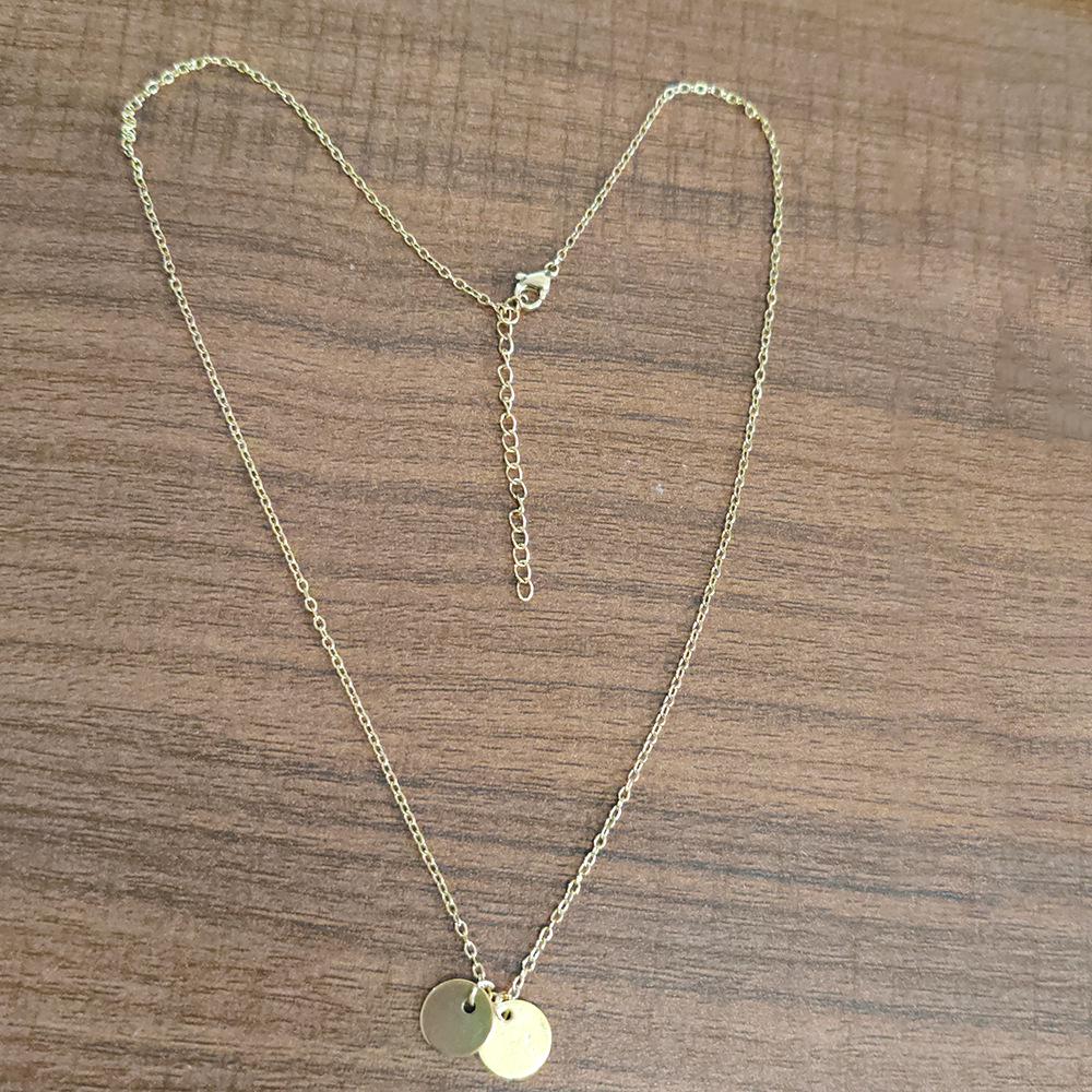 18K Gold-Plated Mini Round Pendant Necklace with Etched Stainless Steel Disc