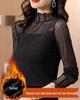 Women's High Neck Mesh Lace Base Layer: Fleece-Lined Long Sleeve Fashionable Innerwear for Autumn/Winter.