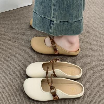 Mary Jane Bag Head Half Slippers Women's Summer Wear Versatile 2025 New Flat Bottom One Pedal Half Support Single Shoes Soft Sole
