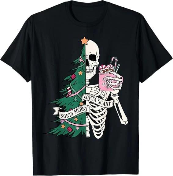 Men s and Women s T-shirts NEW LIMITED Funny Christmas Merry Scary Skeleton Xmas Tree Tee T-Shirt S-3XL L