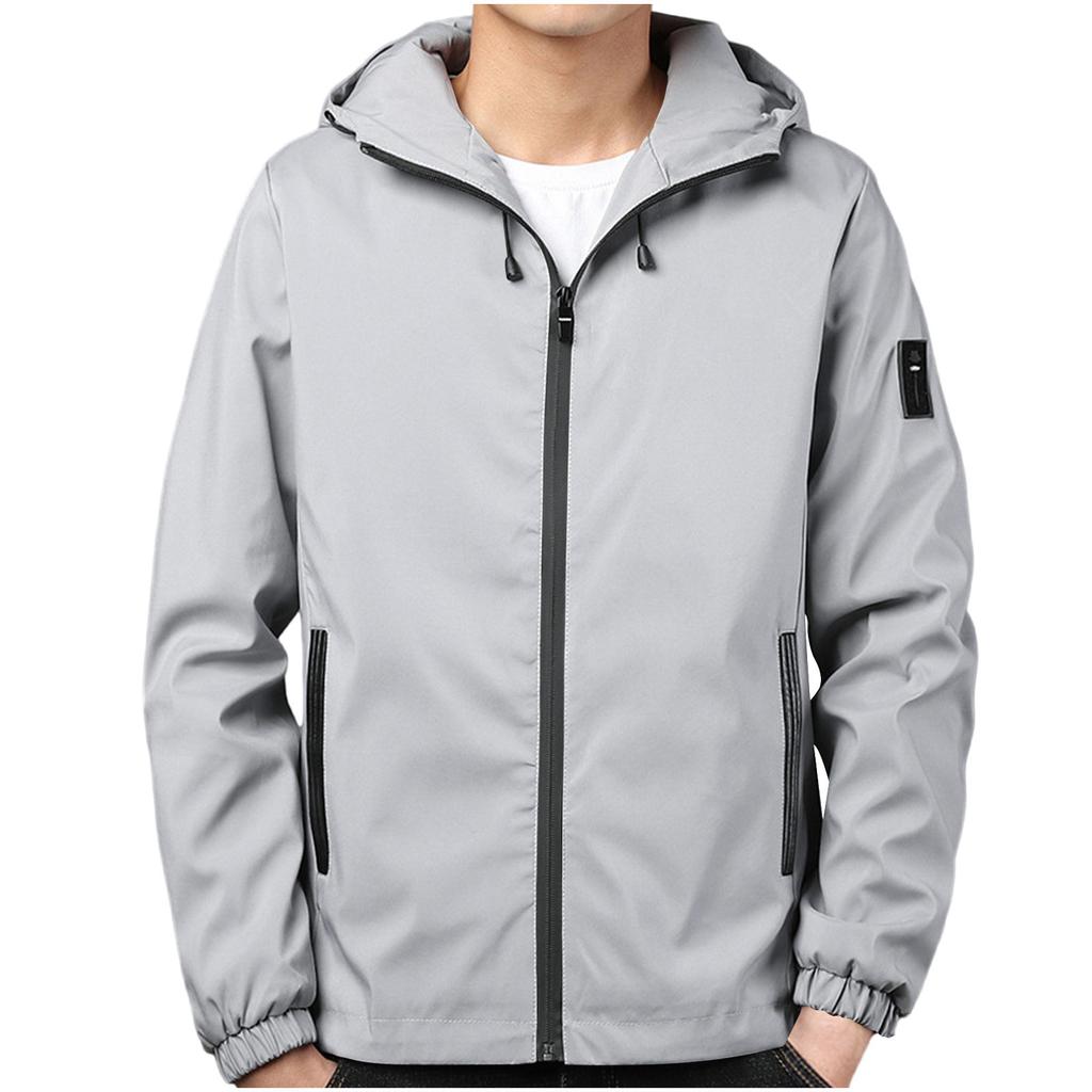 Men S Casual Hooded Jacket Long Sleeve Solid Color Multi Pocket
