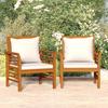 Garden Armchair with Cream Colored Cushions 2 Pcs. Solid Acacia Wood