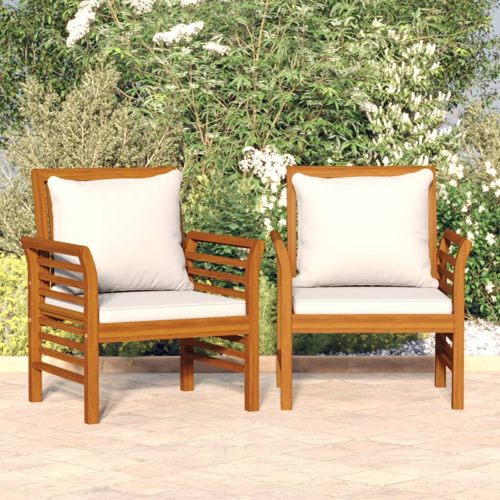 Garden Armchair with Cream Colored Cushions 2 Pcs. Solid Acacia Wood