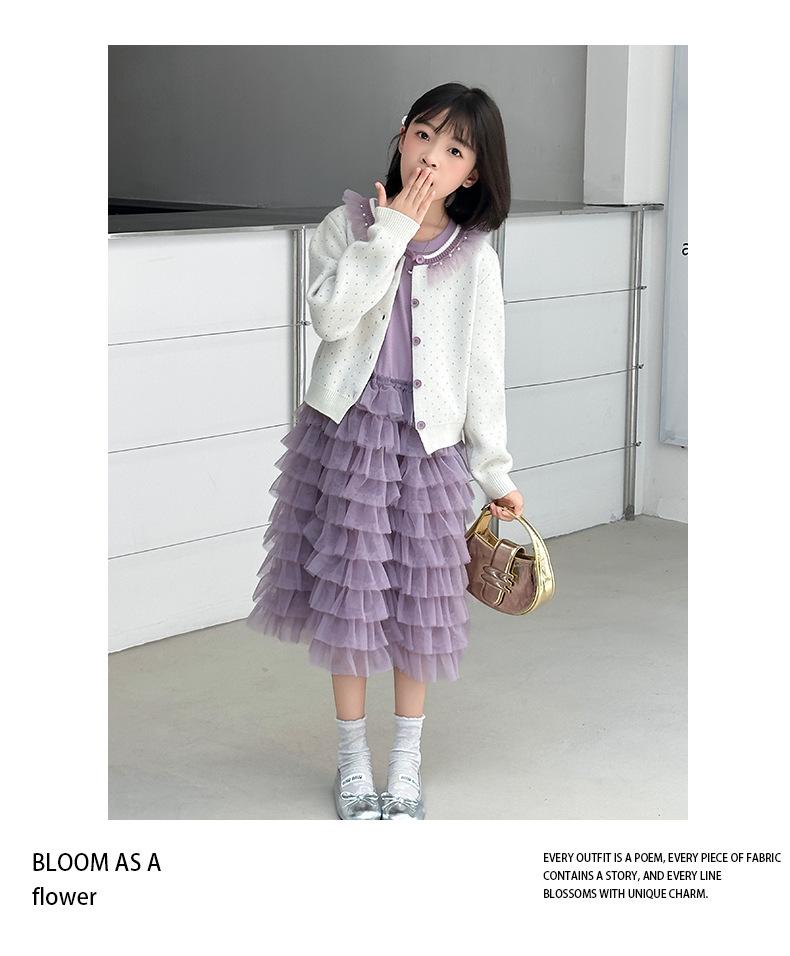 Girls' Spring and Autumn 2025 Korean-Style Knit Sweater & Skirt Set