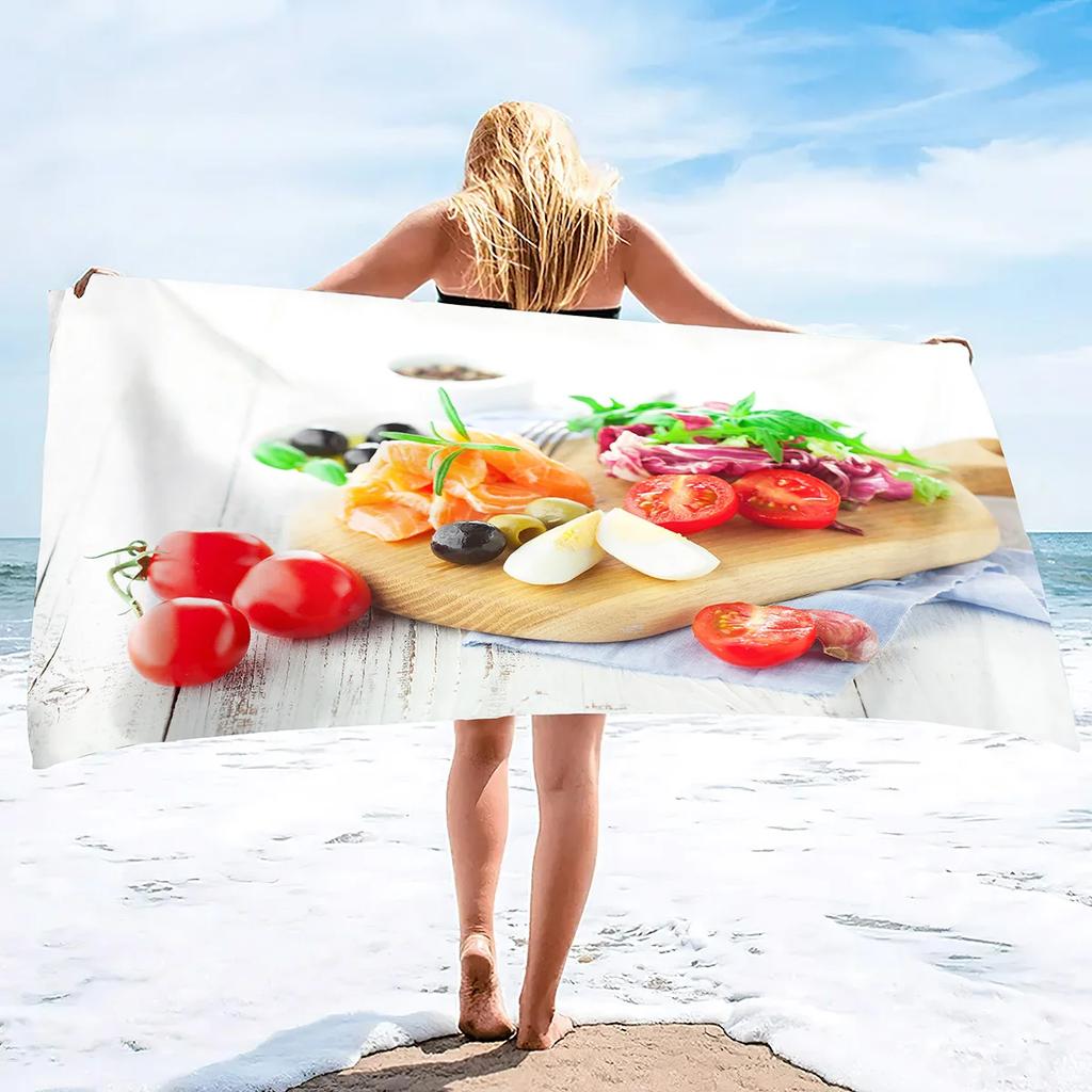 Microfiber Lightweight Beach Towel,Fast Dry Super Absorbent Beach Towels for Adults and Kids,Food Printed Pool Towels Sand Proof
