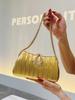 Elegante goldplissierte Abend-Crossbody-Tasche für Society-Damen
