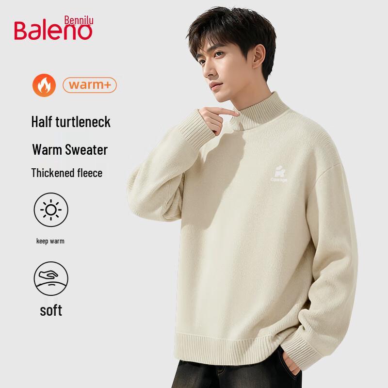 Baleno Men's Half-High Collar Fleece-Lined Knitted Sweater