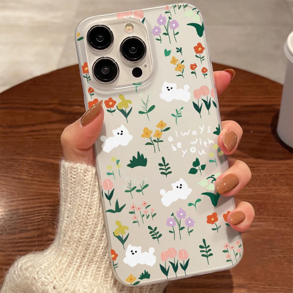 Mobile Phone Cases for iPhone 11 13 15 Pro Max 12 14 Pro Max Case iPhone 16 15 Plus 13 Pro 12 Frosted Texture Painted Cartoon Flowers