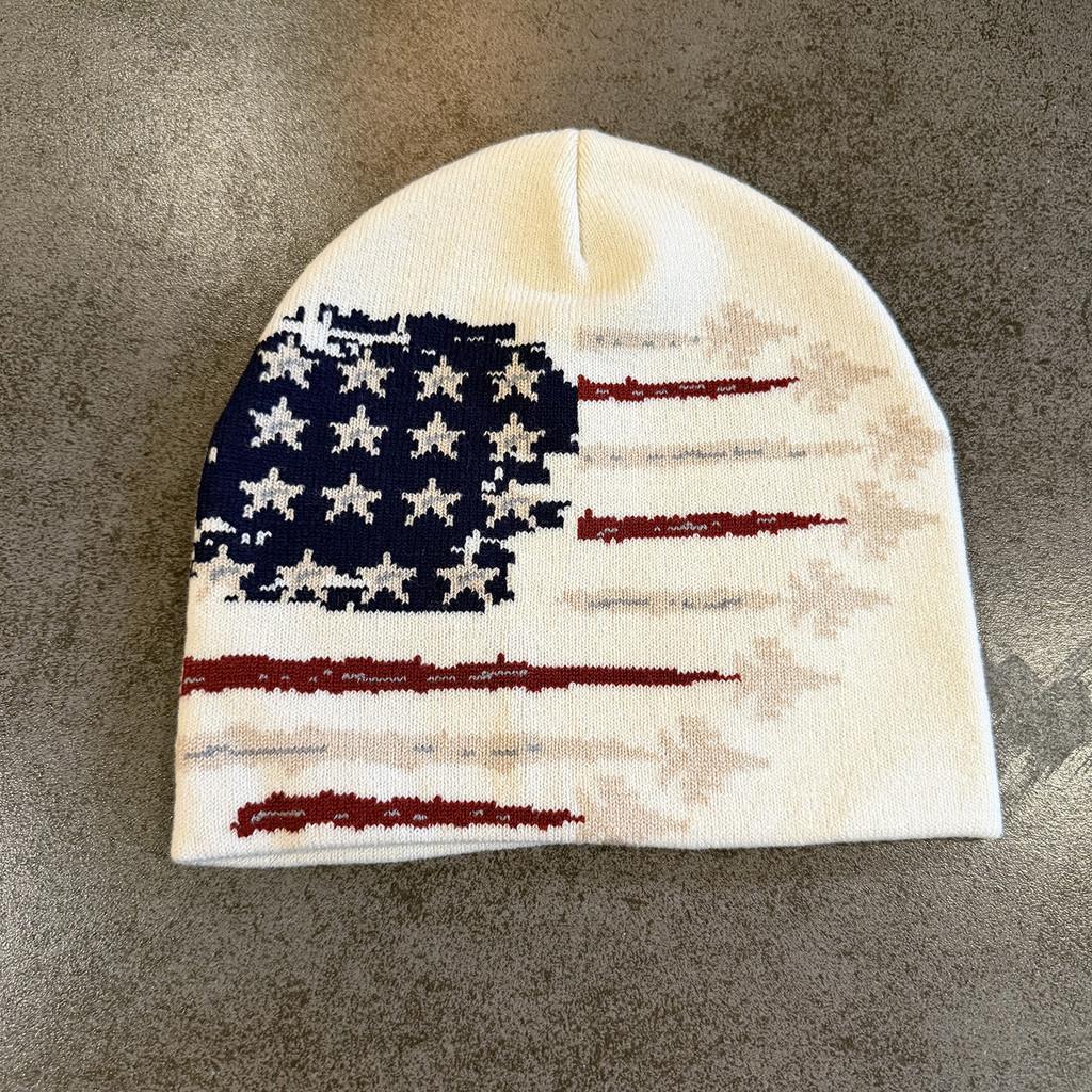 American Flag Patterned Woolen Hat With Foldable Design For Casual Street Style