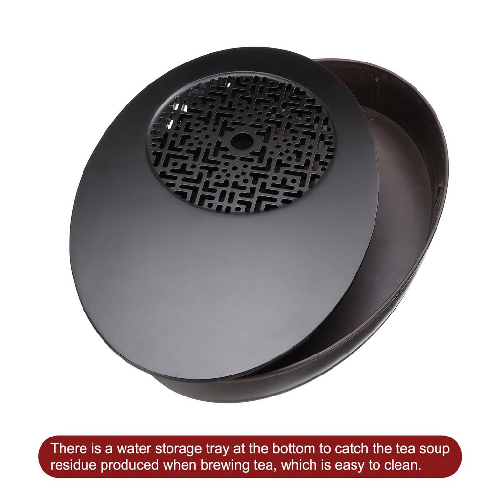 Uxcell Bamboo Chinese Kung Fu Tea Tray, 13.8" Oval Classic Tea Tray, Bamboo Table Furniture, Vintage Tea with Water Storage Box, Brown