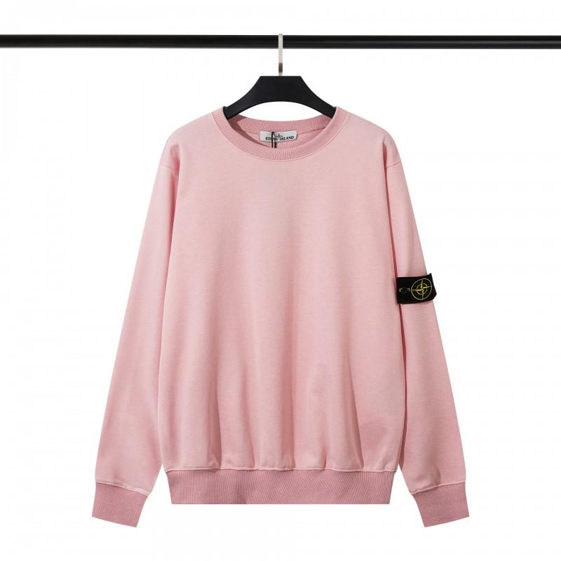 STONE Classic Solid Color Crewneck Sweatshirt Men Women Casual Long Sleeve Pullover With Badge Loose Fit Teenagers