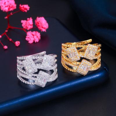 Atmospheric Personality Diamond-Set Open Ring, Micro-Inlaid Aaa Zircon Hollow Ring Hand Jewelry