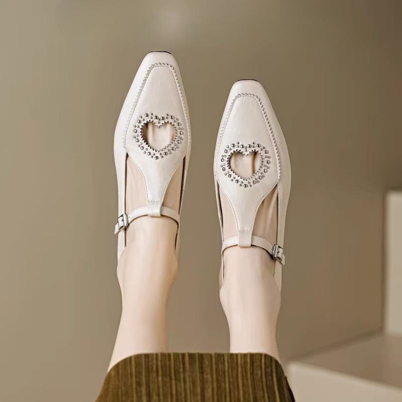 Hollow Out Srdce ve tvaru drahokamu Boty Mary Jane Všestranné malé kožené boty Boty s plochou podrážkou se čtvercovou špičkou