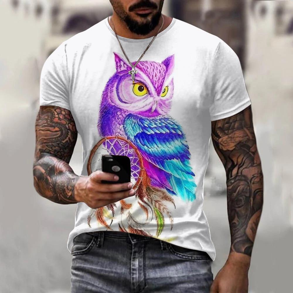T-shirt Men's 3D Printed Bird Animal Ink Painting Pattern Summer Men And Women Fashion Casual Oversized Crew Neck T-shirt Top
