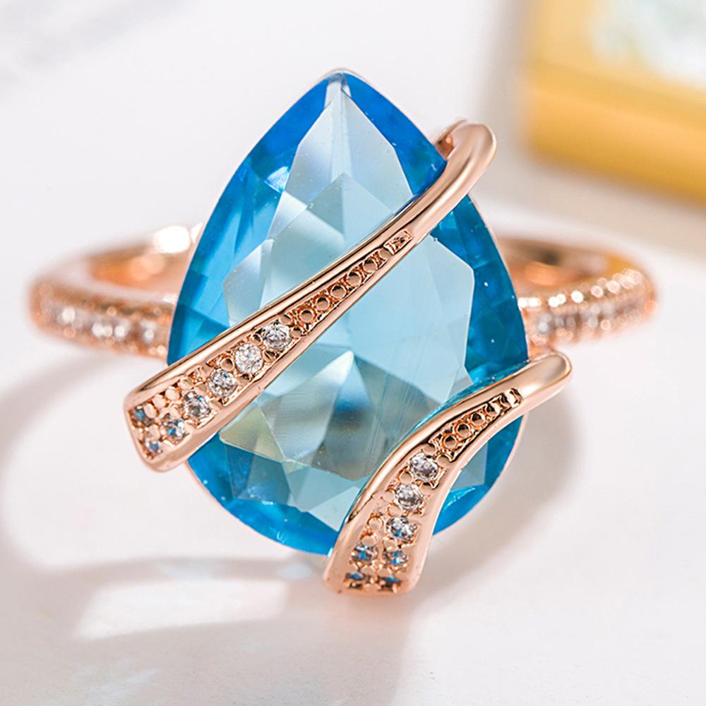 

Кольцо-капля цвета морской волны, ожерелье, серьги-гвоздики, ретро-ювелирные изделия, набор колец с топазом