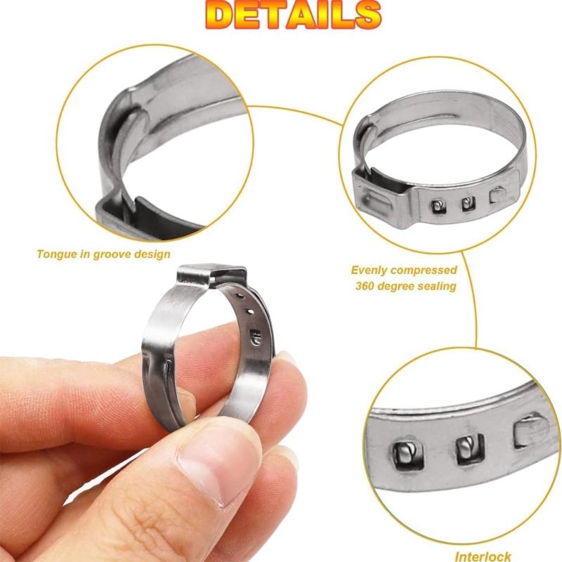 Practical Sturdy Stainless Steel Hose Clamp Set 100Pieces Assorted Size Accessory for Secure Piping Connection