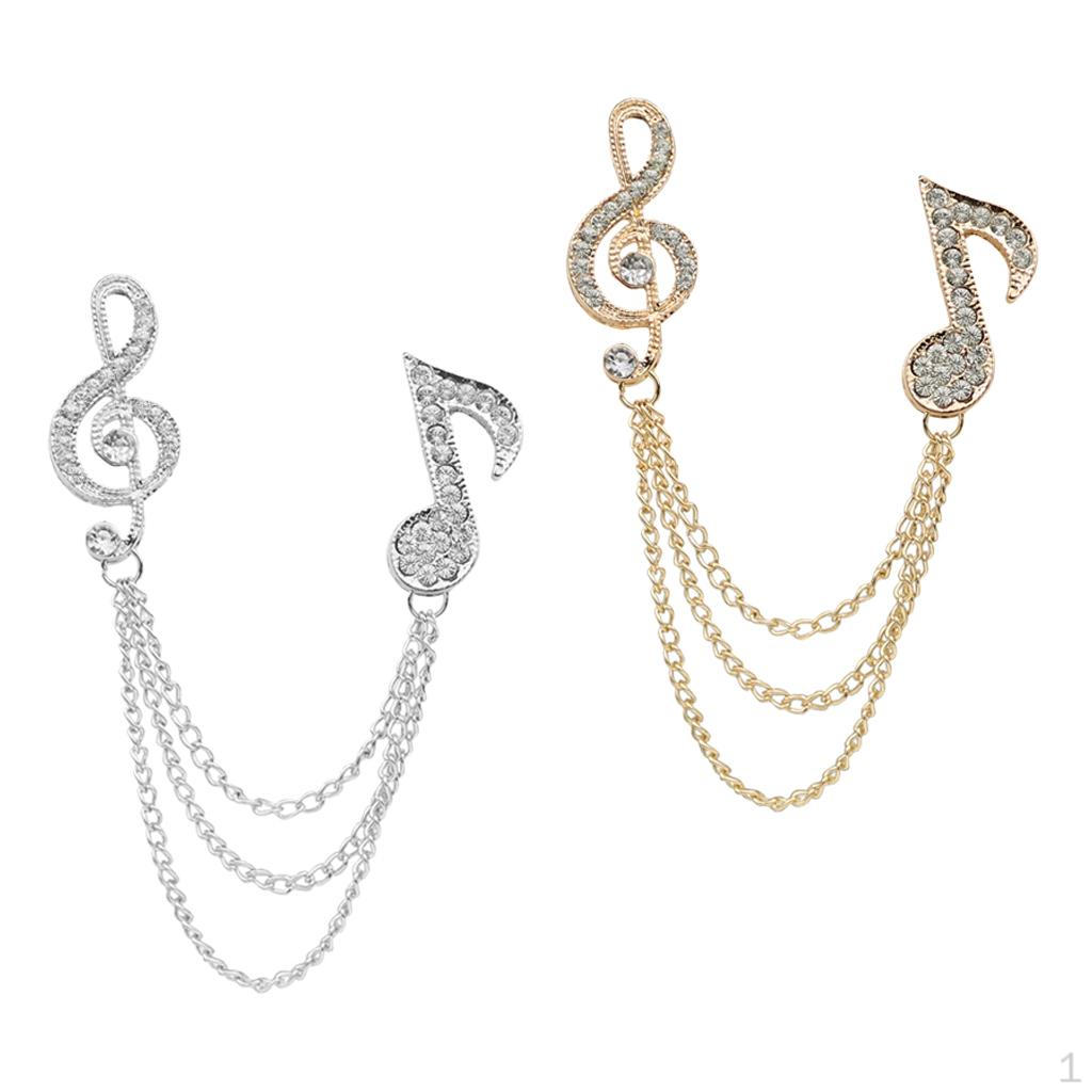 

2PCS Crystal Rhines Music Symbol Lapel Pin Suit Corsage Tassel Chian Brooch