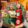 Vintage Pin-Up Girl Gas Pump Round Aluminum Sign
