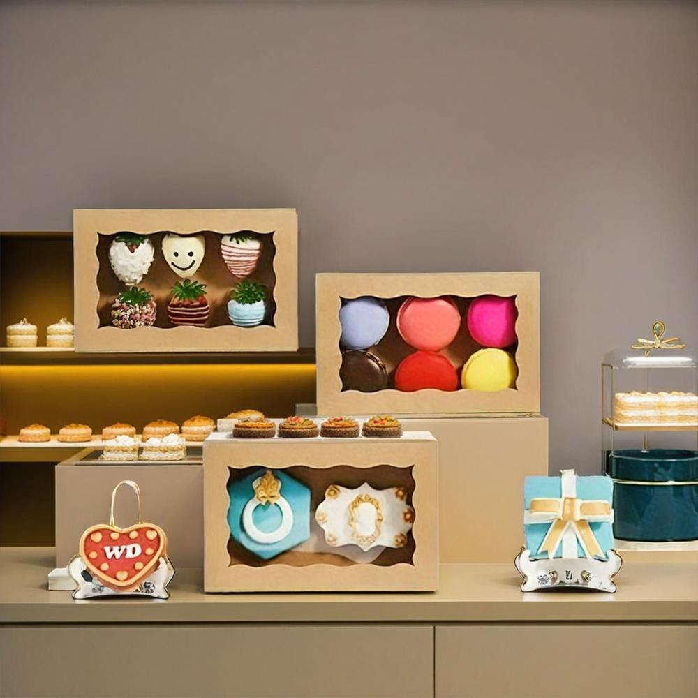 25pcs Premium Treat Boxes with Clear Window Kraft Paper Gift Box Gift Warp Boxes for Weddings Parties Valentine's Day Anniversaries Birthdays