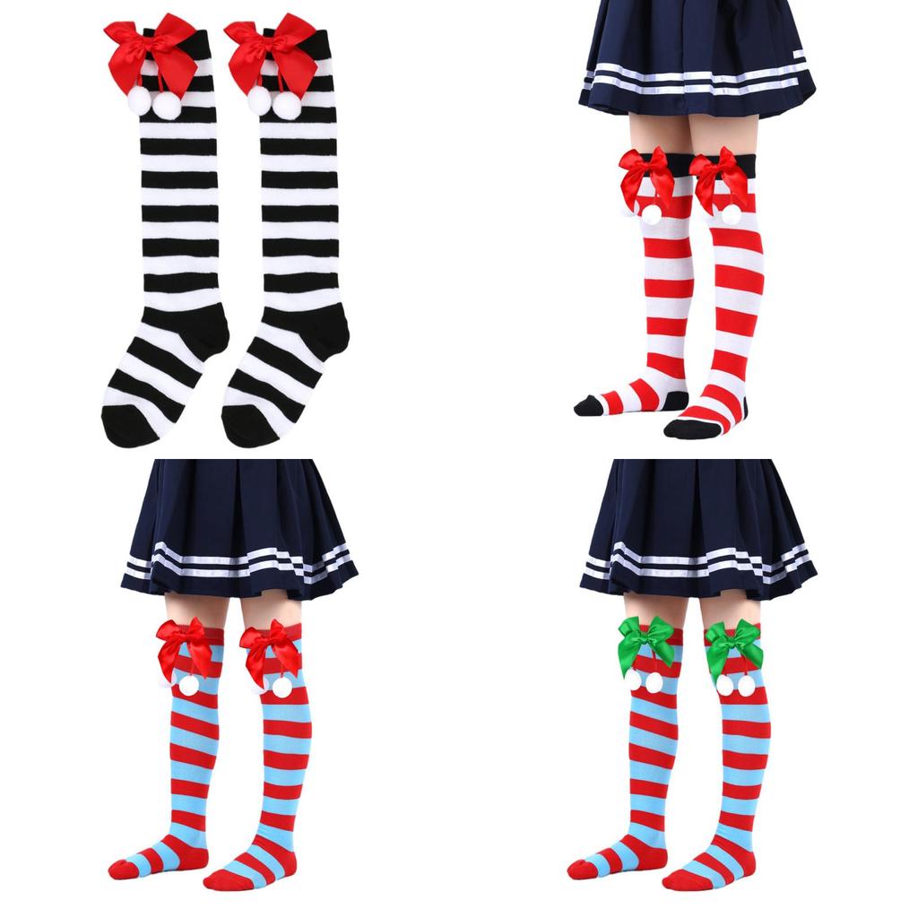 Cute Butterfly Bow Christmas Socks For Girls Long Tube Polyester Fabric