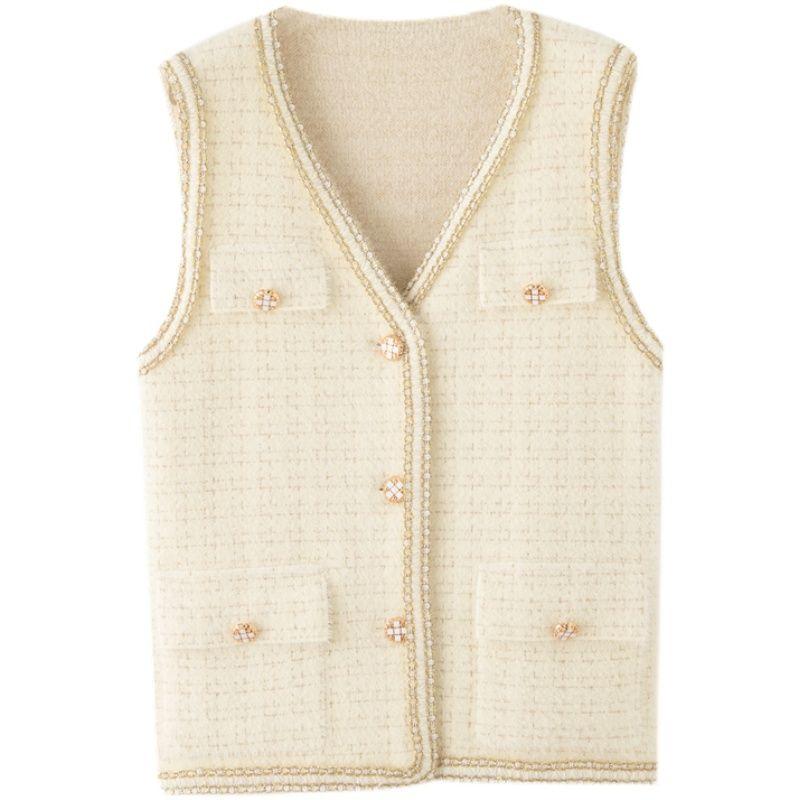 Women's Knitted Vest Jacket Short Loose Knitted Sleeveless Cardigan Spring Autumn V-neck Imitation Mink Knitted Vest