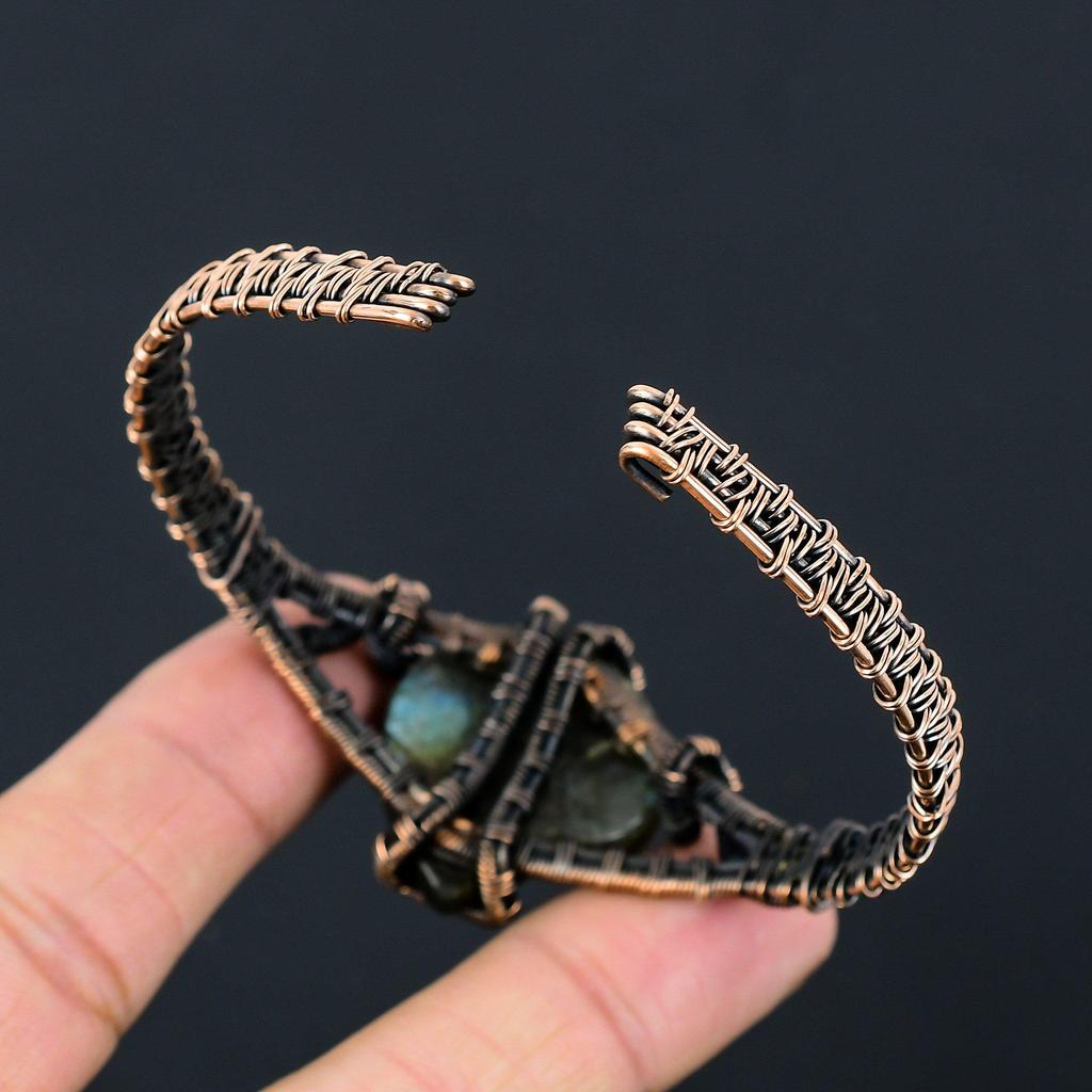 Laradorite Gemstone Handmade Copper Wire Wrap Jewelry Adjustable Cuff For Women
