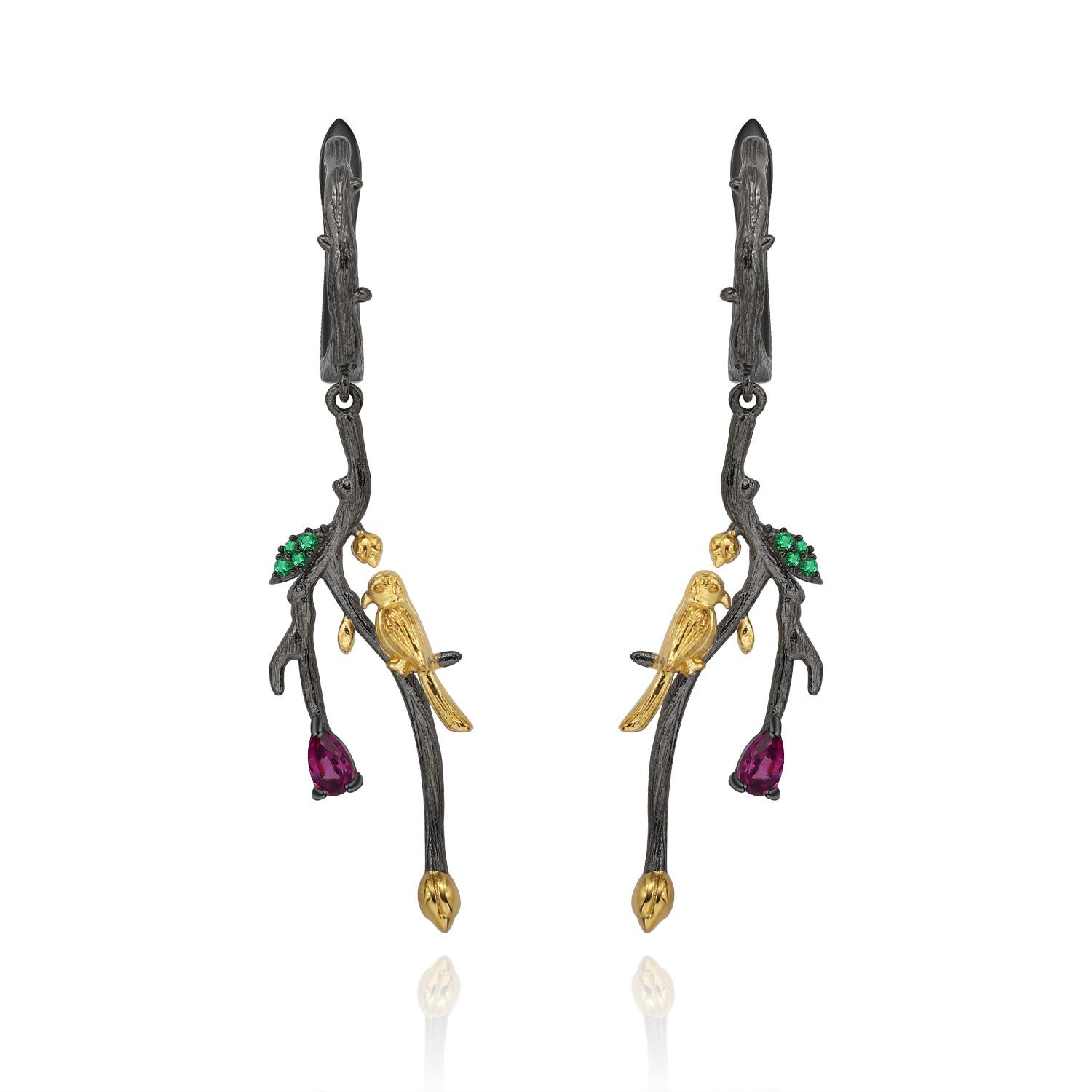 

Оригинальные дизайнерские серьги итальянского ремесла, натуральный дизайн птицы, серьги из серебра 925 пробы с натуральным розовым гранатом, серьги