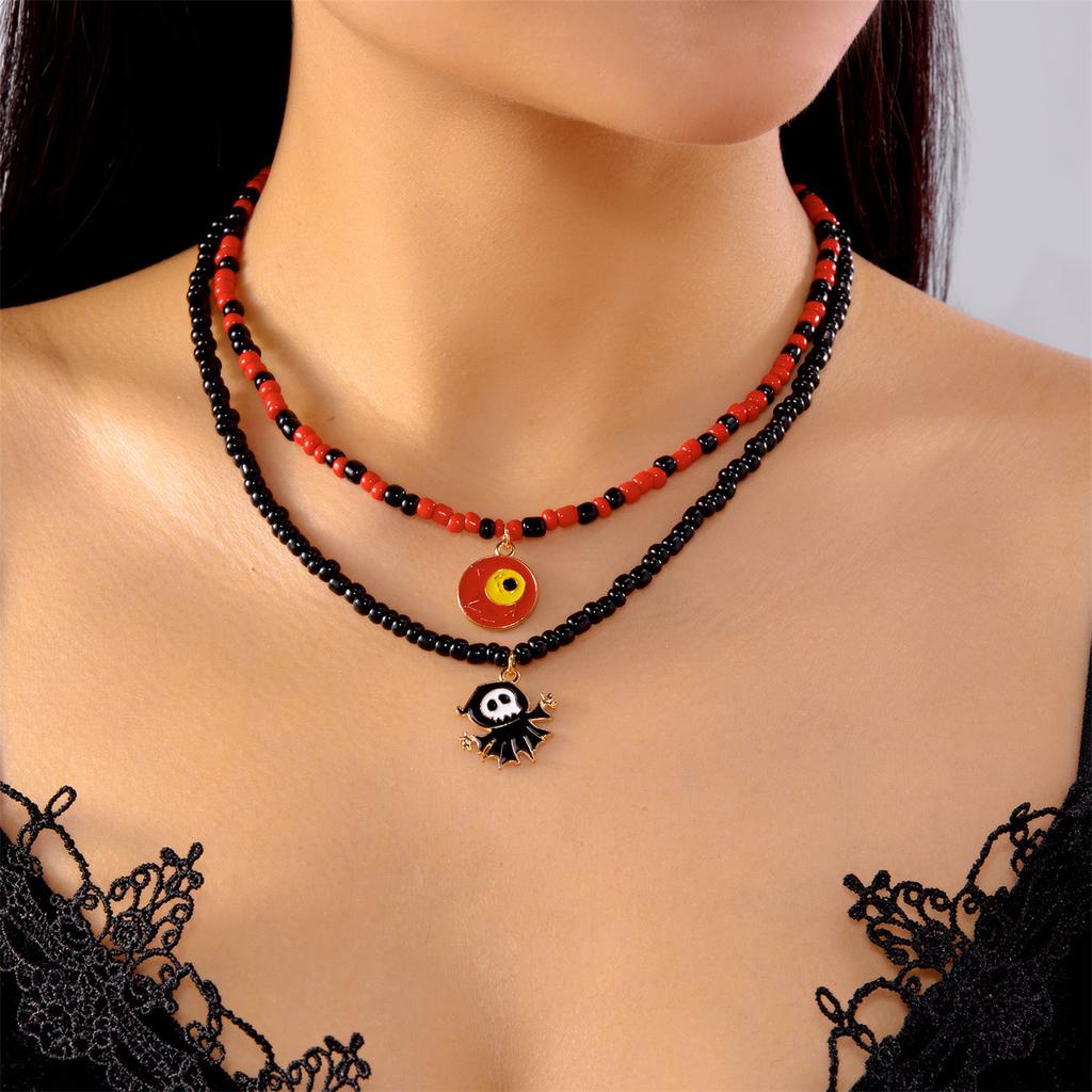 Halloween Beads Necklace for Women Funny Multi-layered Colorful Beads  Pendant Necklace Halloween Costume Party Jewelry