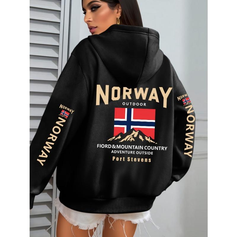 Sudadera con Capucha Estampada NORUEGA, Sudadera de Moda Casual, Sudadera con Capucha Bolsillo Cordón para Otoño e Invierno, Ropa para Mujer