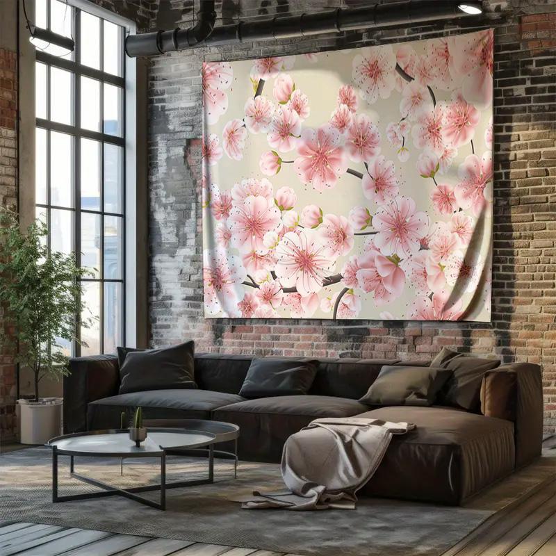 Pink Sakura Tapestry Romantic Bedroom Decor Fabric Floral Wall Hanging